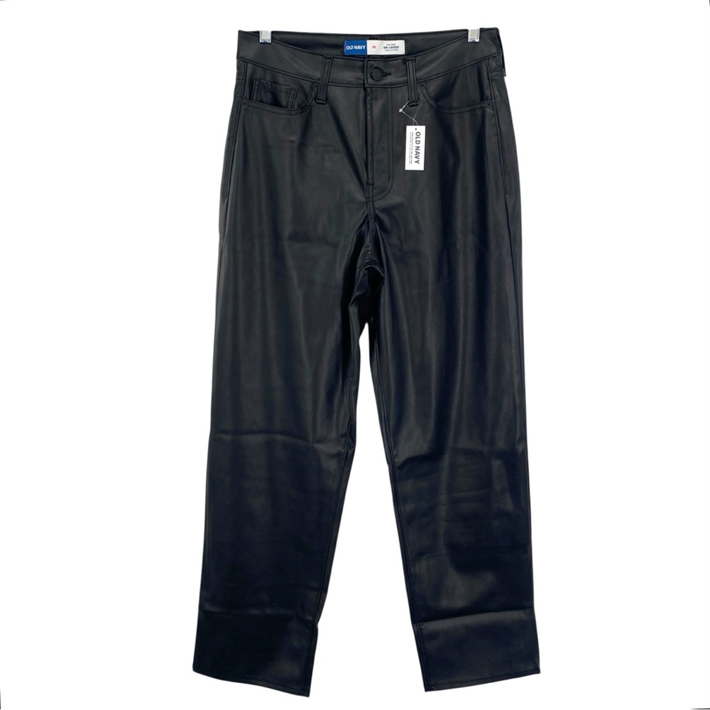 Old Navy Faux Leather Black Straight Leg Pants OG Loose New